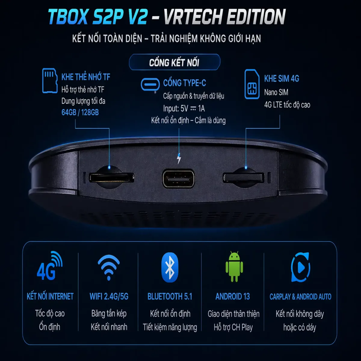 VRTECH Edition | Carlinkit TBOX S2P V2 2026 | Android Box Ô Tô | Chip Qualcomm 6225 | Apple CarPlay & Android Auto | Bảo hành 12 tháng - thumbnail 8